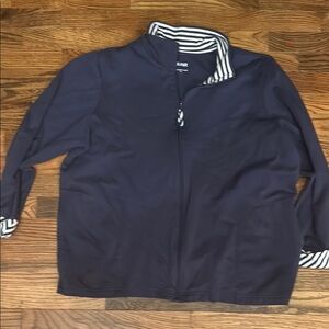 Blair Blue and White Bomber Jacket with Striped Collar